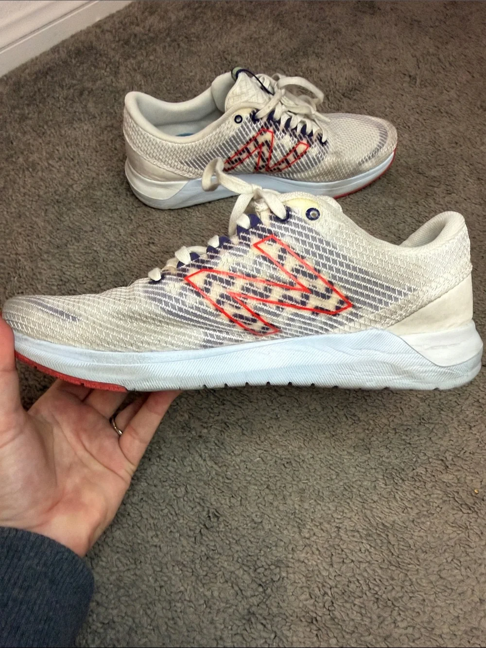 New Balance White Sneakers with Orange Logo and Navy Accents